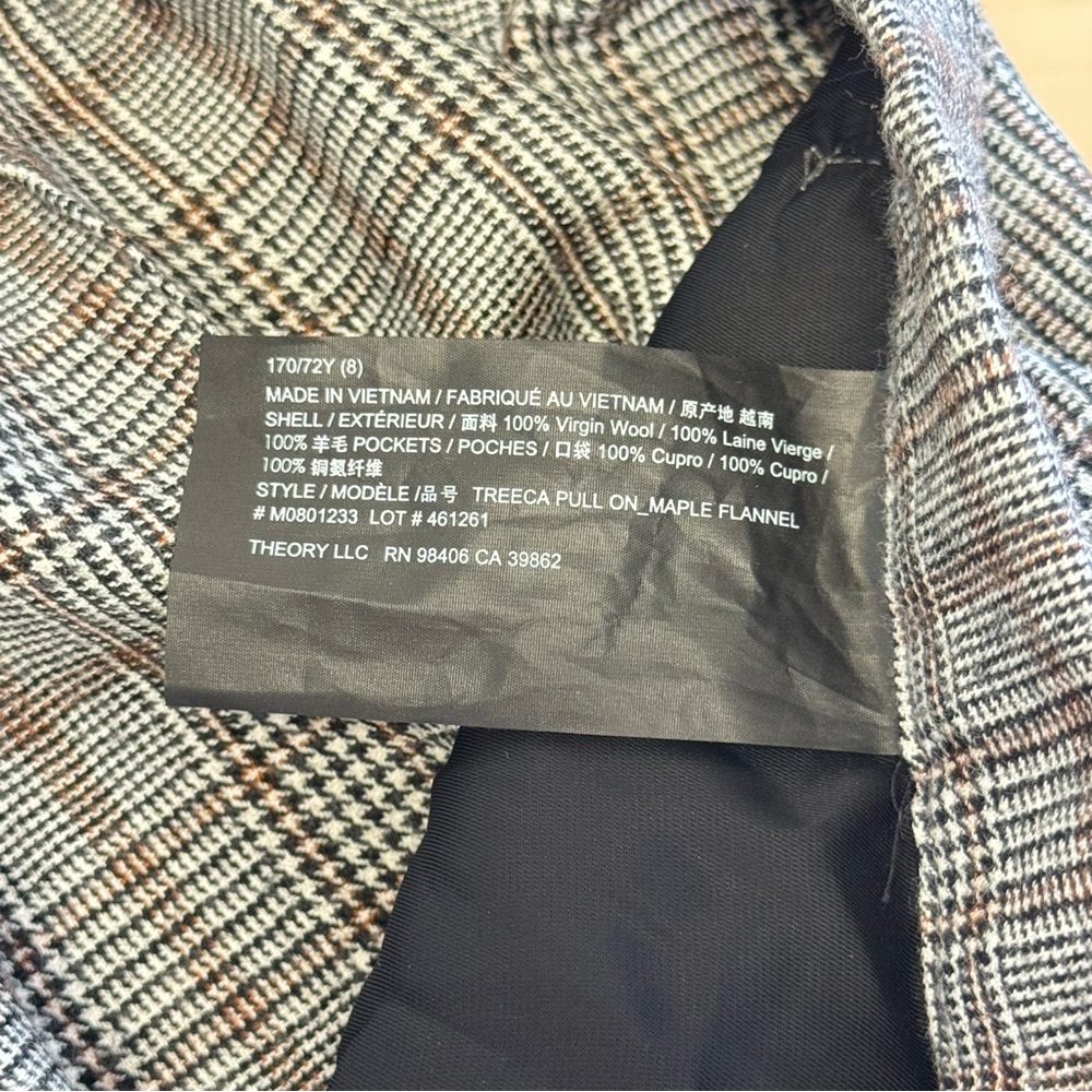 Theory Treeca Plaid Wool Straight Crop Pants‎ Career Casual Sz 8 - Picture 9 of 12